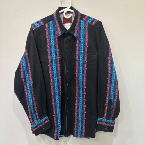 Rustler By Wrangler Vintage Pearl Snap Button Down Shirt Men’s Size XL - Picture 1 of 12